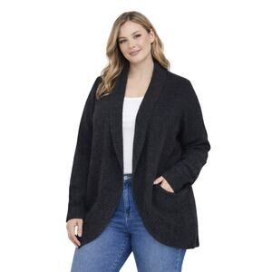 Catherines Womens Ribbed Mock Neck Cardigan Sz 2X Open Front Layering Black NWT